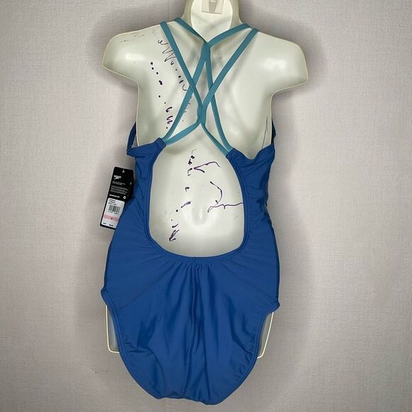 Speedo Women's size 10 Swimsuit One Piece Thin Strap High Cut Bright Blue Cobalt - Picture 9 of 13